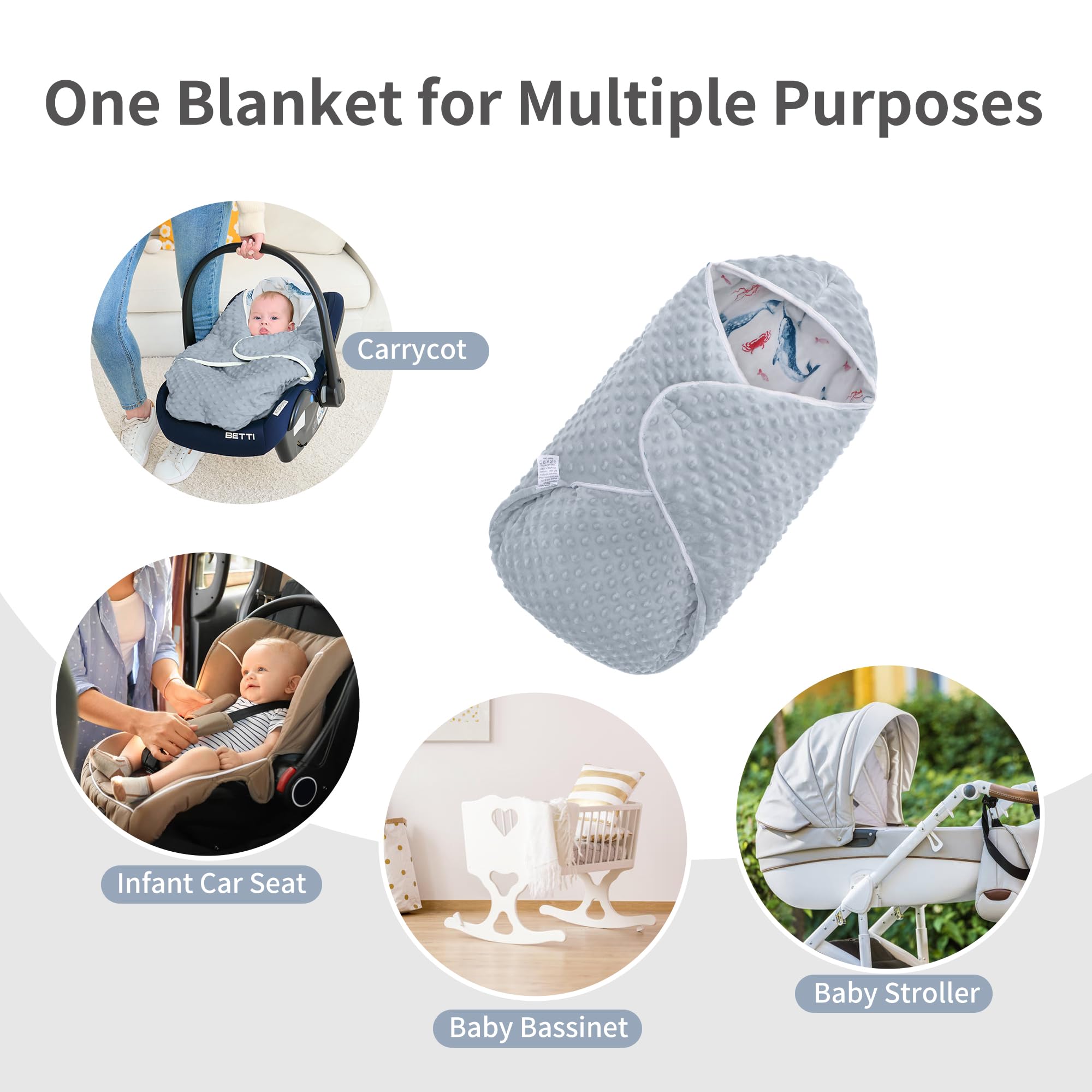 Miracle Baby Swaddle two sizes supports growth from 0-6 to 6-12 months.