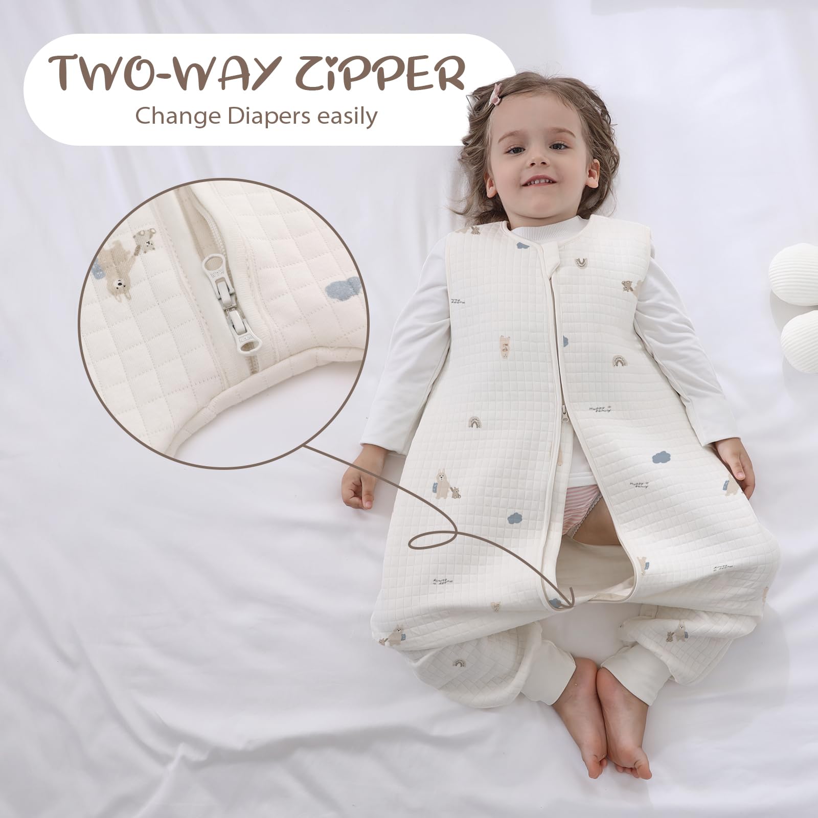 Miracle Baby sleep sack sleeveless design enables unrestricted arm mobility.