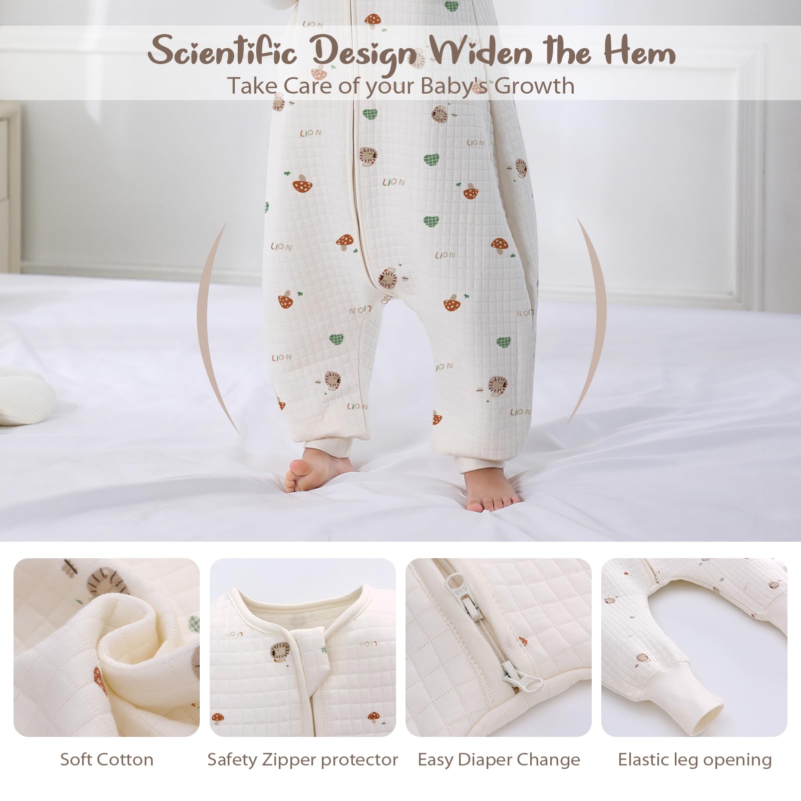 Miracle Baby Lion sleep sack split-leg design supports safe walking
