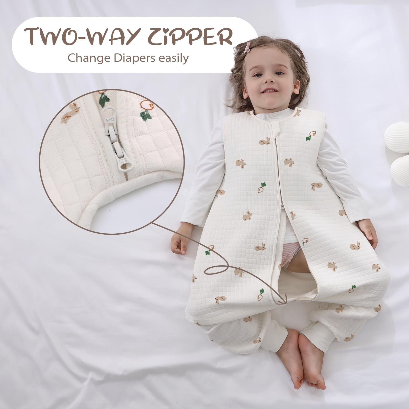 Miracle Baby Toddler Sleep Sack split-leg detail highlights safe walking and crawling.