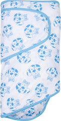 Miracle Blanket Swaddle Wrap one-size-fits-newborn demonstrates growing snug security.
