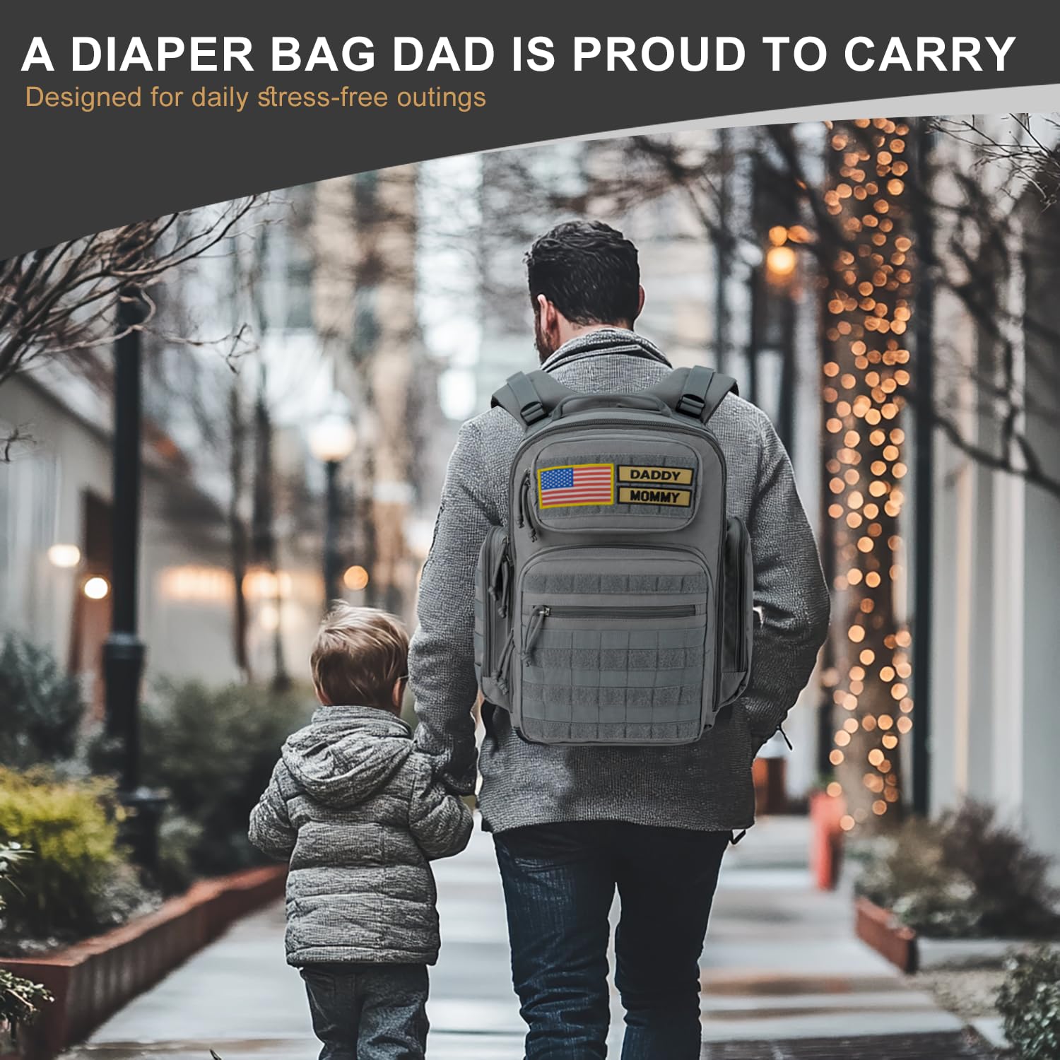 MIRACOL Diaper Bag Backpack interior view reveals 16+ pockets for organized baby and dad gear.