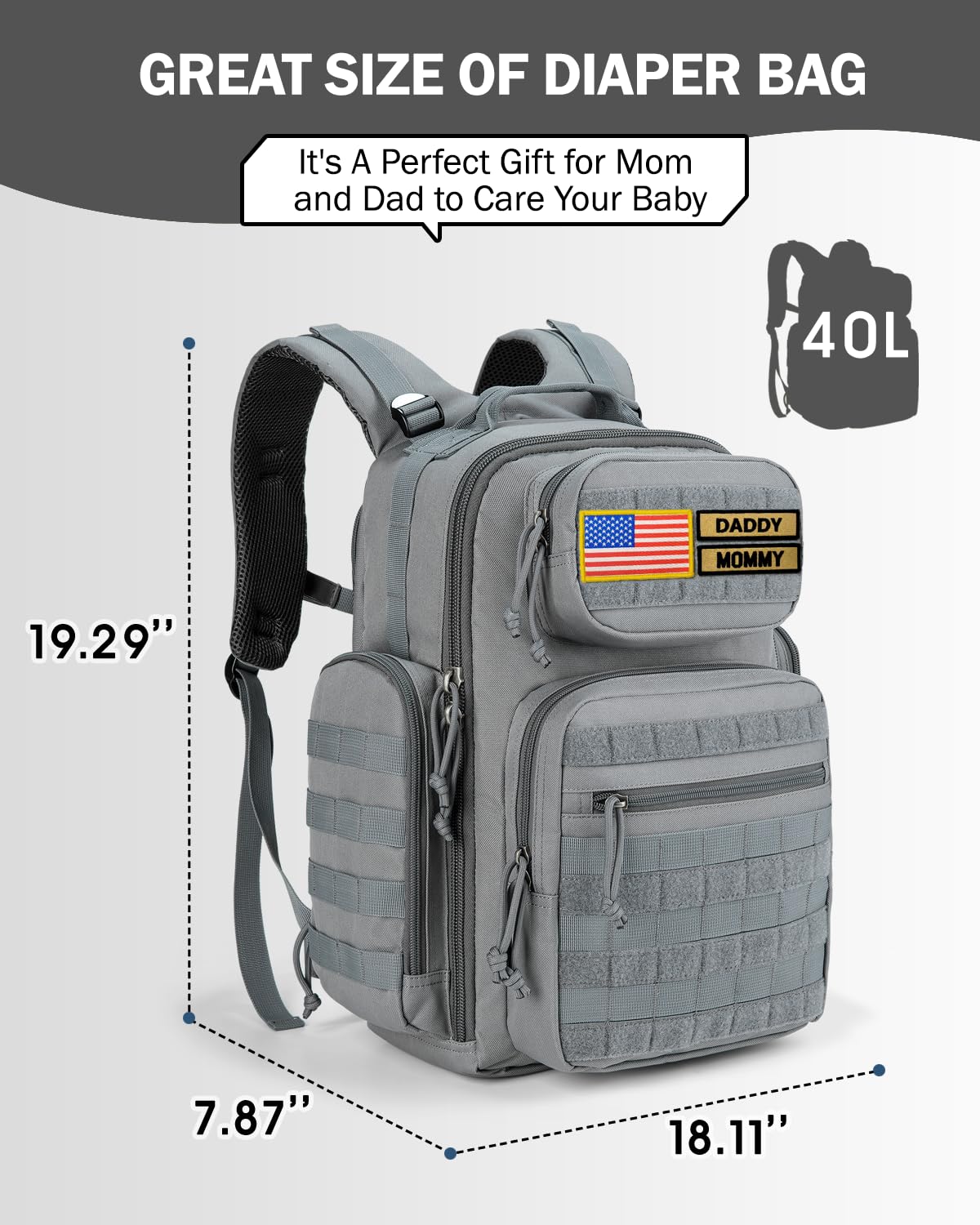 MIRACOL Diaper Bag Backpack containing the daddy patch for a confident, masculine look.