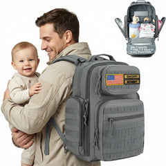 MIRACOL Diaper Bag Backpack grey front view showcases rugged 40L capacity for dad-ready travel.