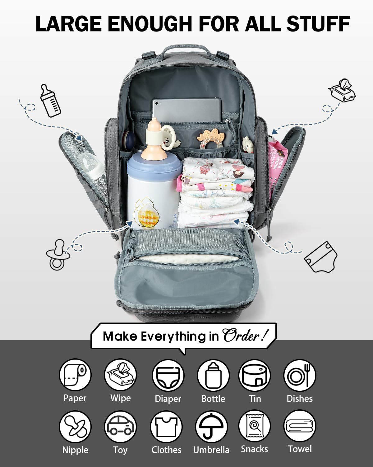 MIRACOL Diaper Bag Backpack insulated food pocket ready for snacks on the go.