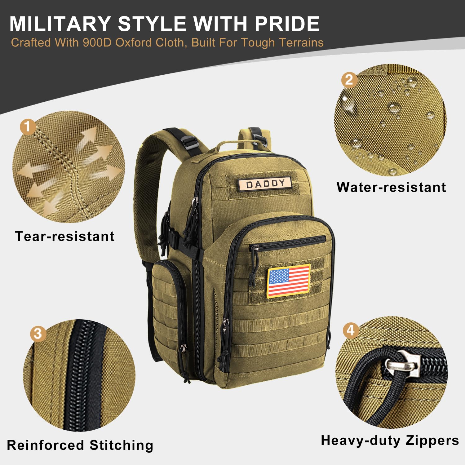 MIRACOL Military Diaper Bag changing pad shown for quick diaper duty