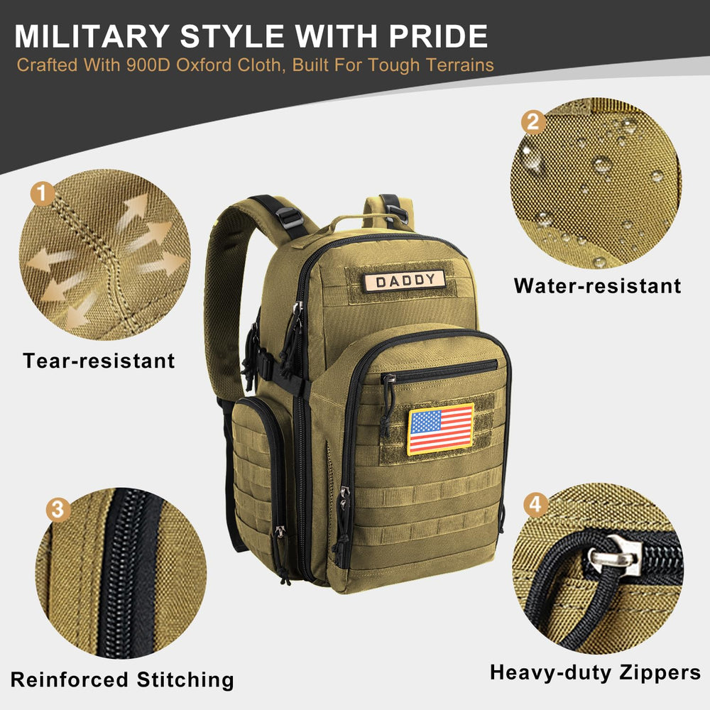 MIRACOL Military Diaper Bag changing pad shown for quick diaper duty