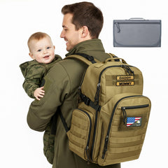 MIRACOL Military Diaper Bag front view—tactical style for dads on the go with rugged durability