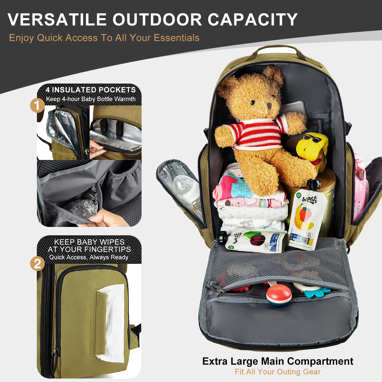 MIRACOL Military Diaper Bag interior organization with multiple compartments for gear