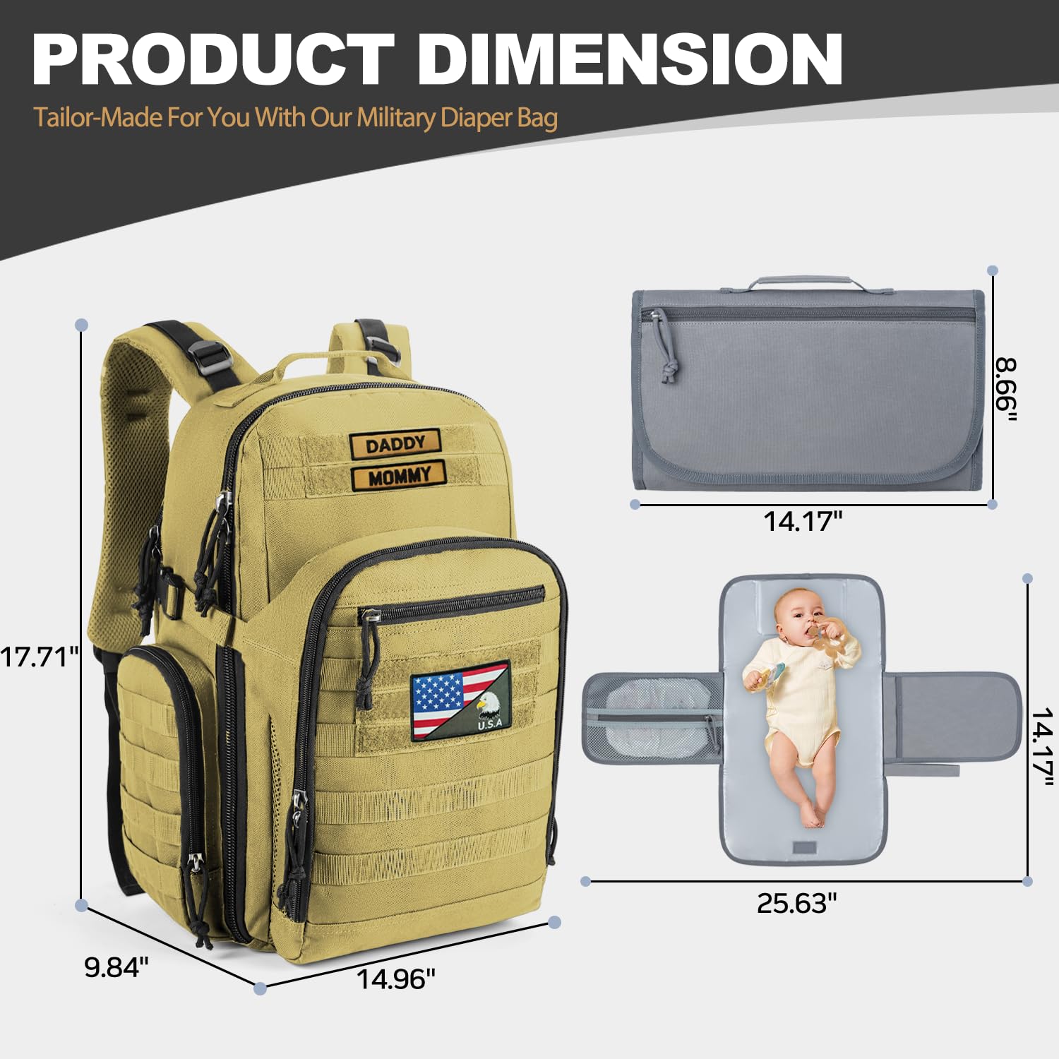 MIRACOL Military Diaper Bag padded straps reduce shoulder fatigue during daily use