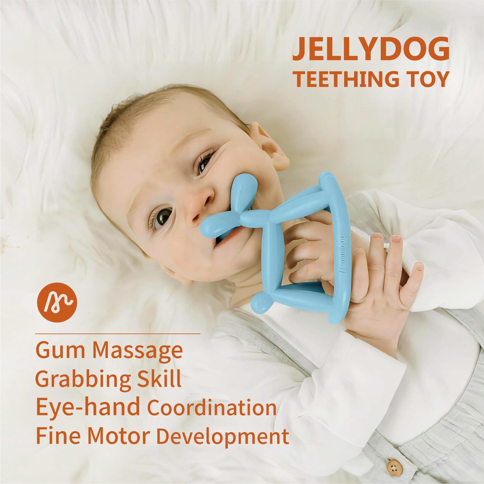 Miraloop Jellydog ergonomic dog shape aids tiny fingers in a natural grip and dexterity.