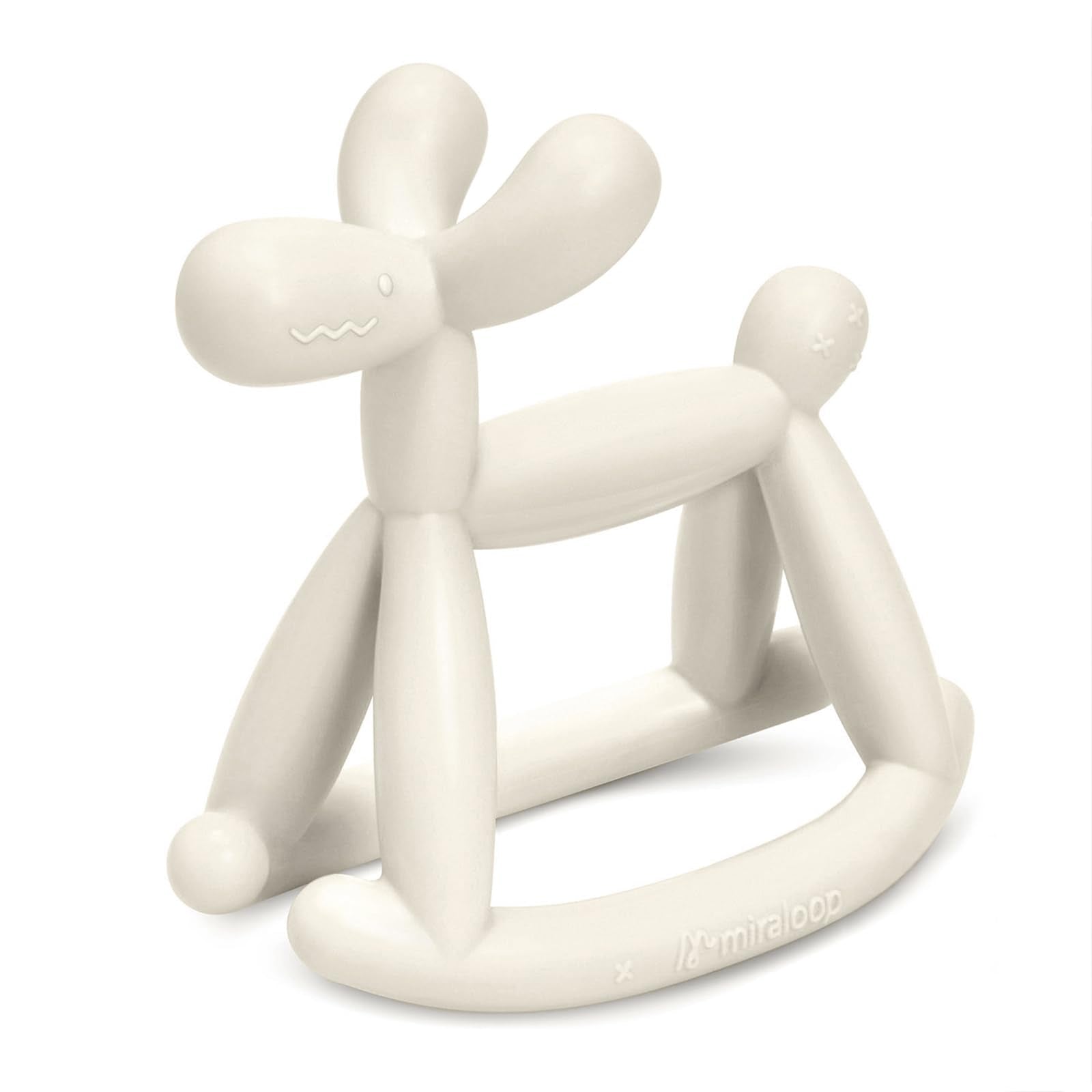 Miraloop Jellydog teething toy front view promotes tactile exploration and soothing gums.