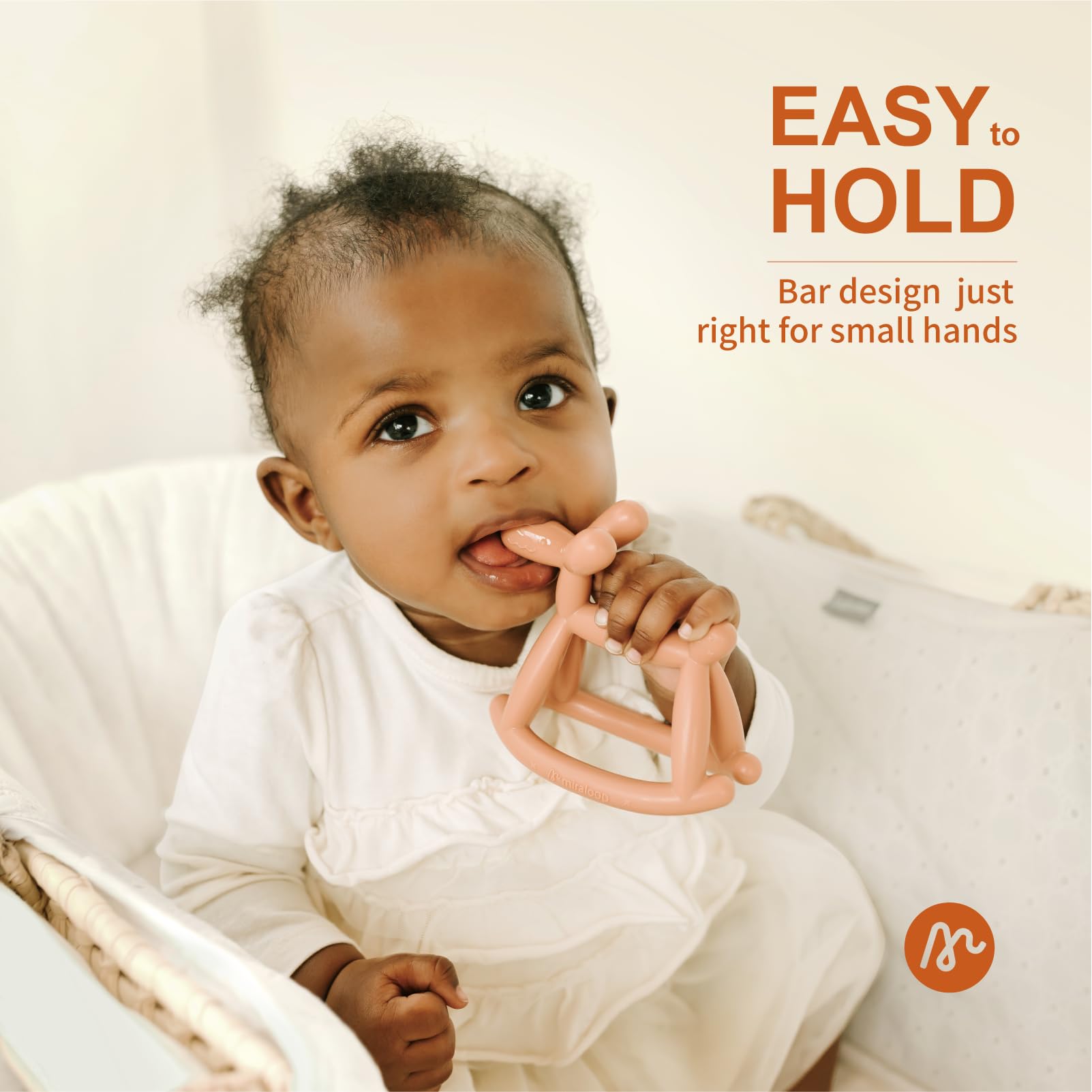 Miraloop pacifier-grade silicone ensures a safe, clean chewing surface