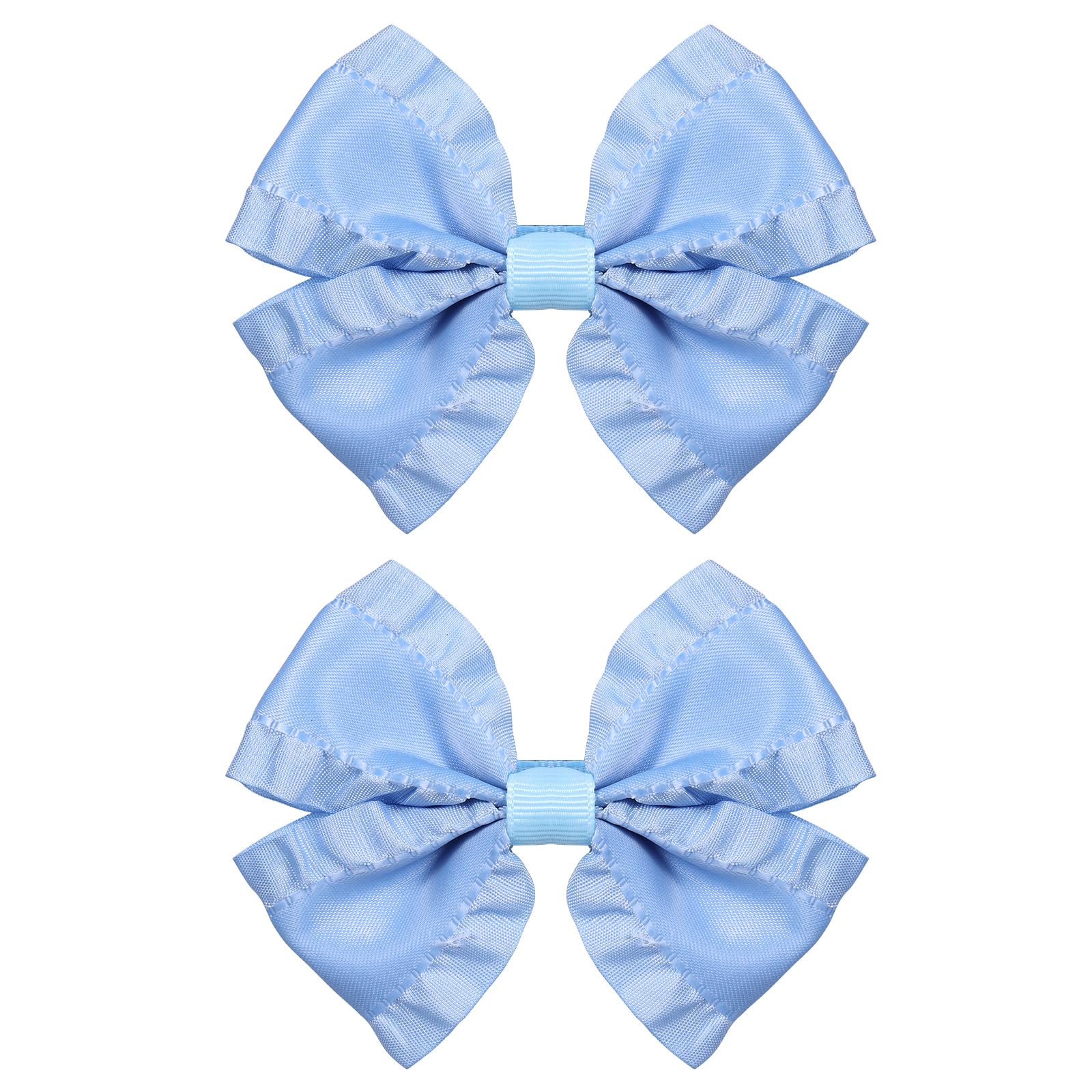 Miroksh antique blue satin ruffle bow clip with secure alligator grip for kids.