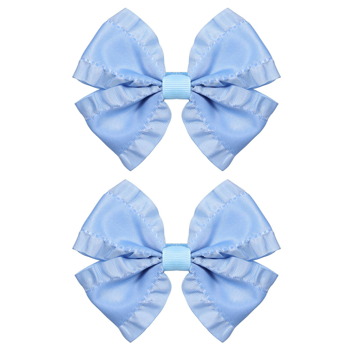 Miroksh antique blue satin ruffle bow clip with secure alligator grip for kids.