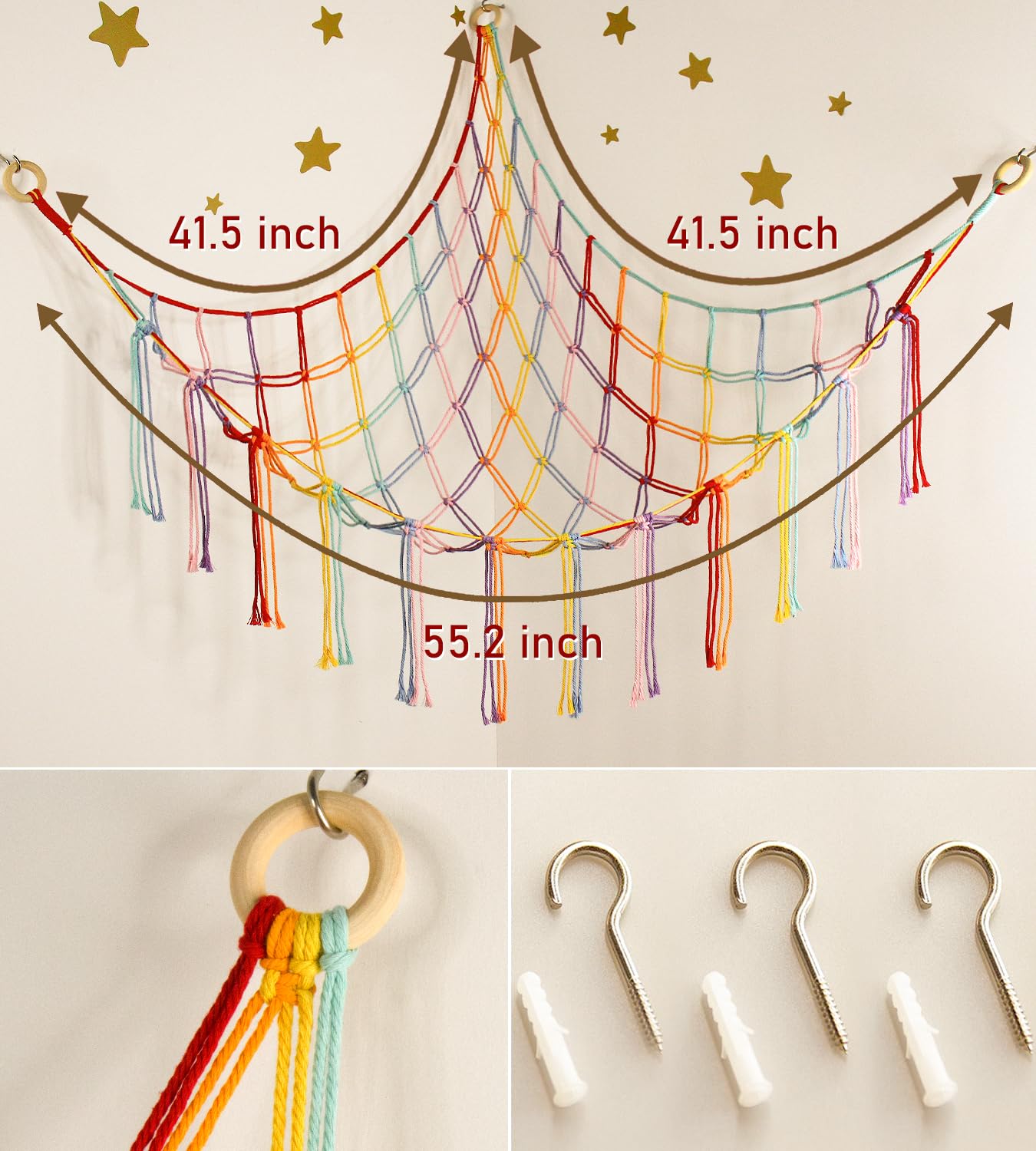 Mirolam colorful toy hammock in a kid's room boosts playful organization.