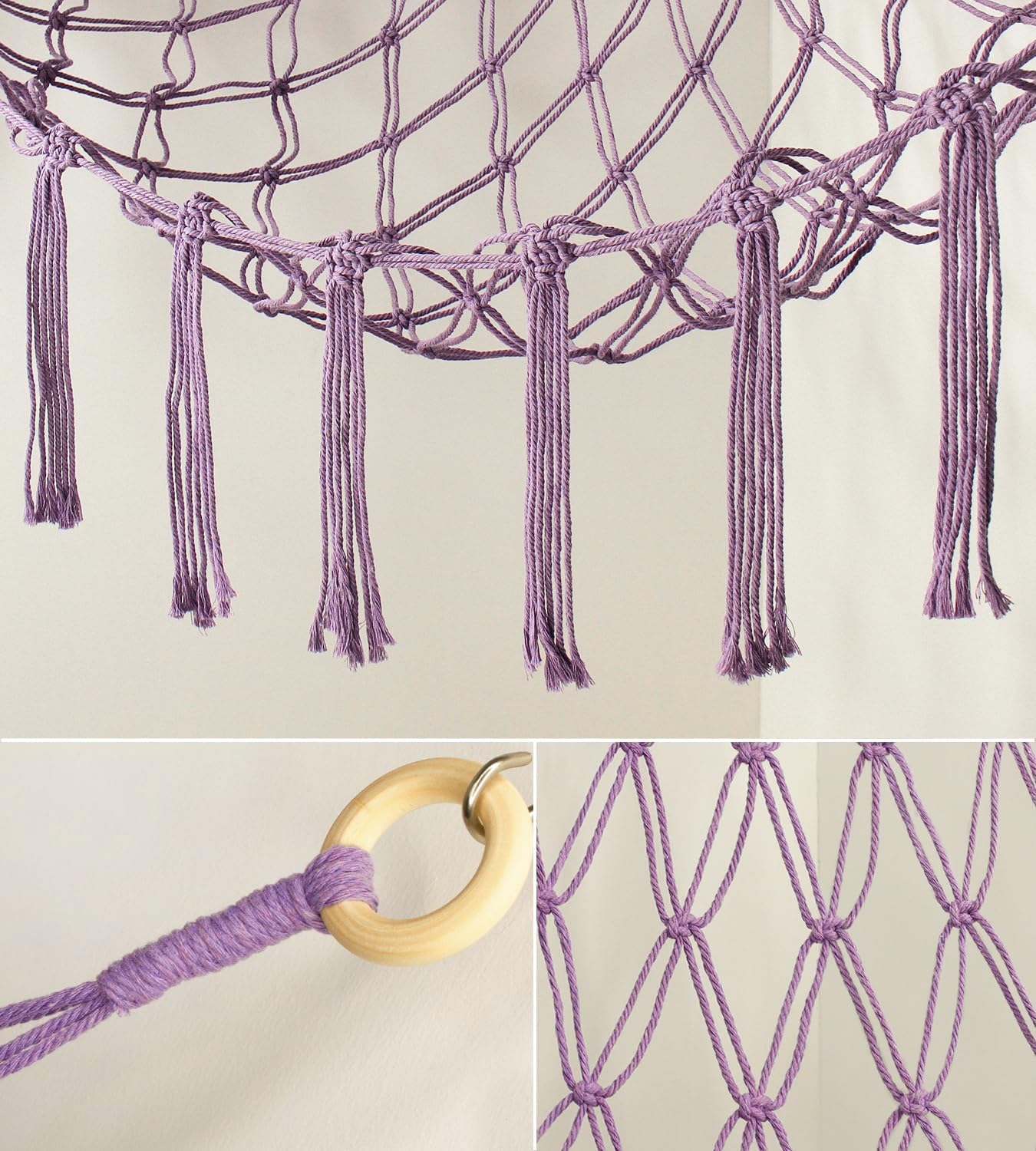 Mirolam macrame hammock structure demonstrating sturdy design and eco-friendly materials.