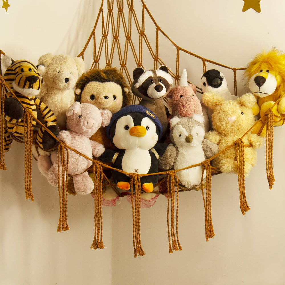 Mirolam macrame toy storage hammock in soft cotton