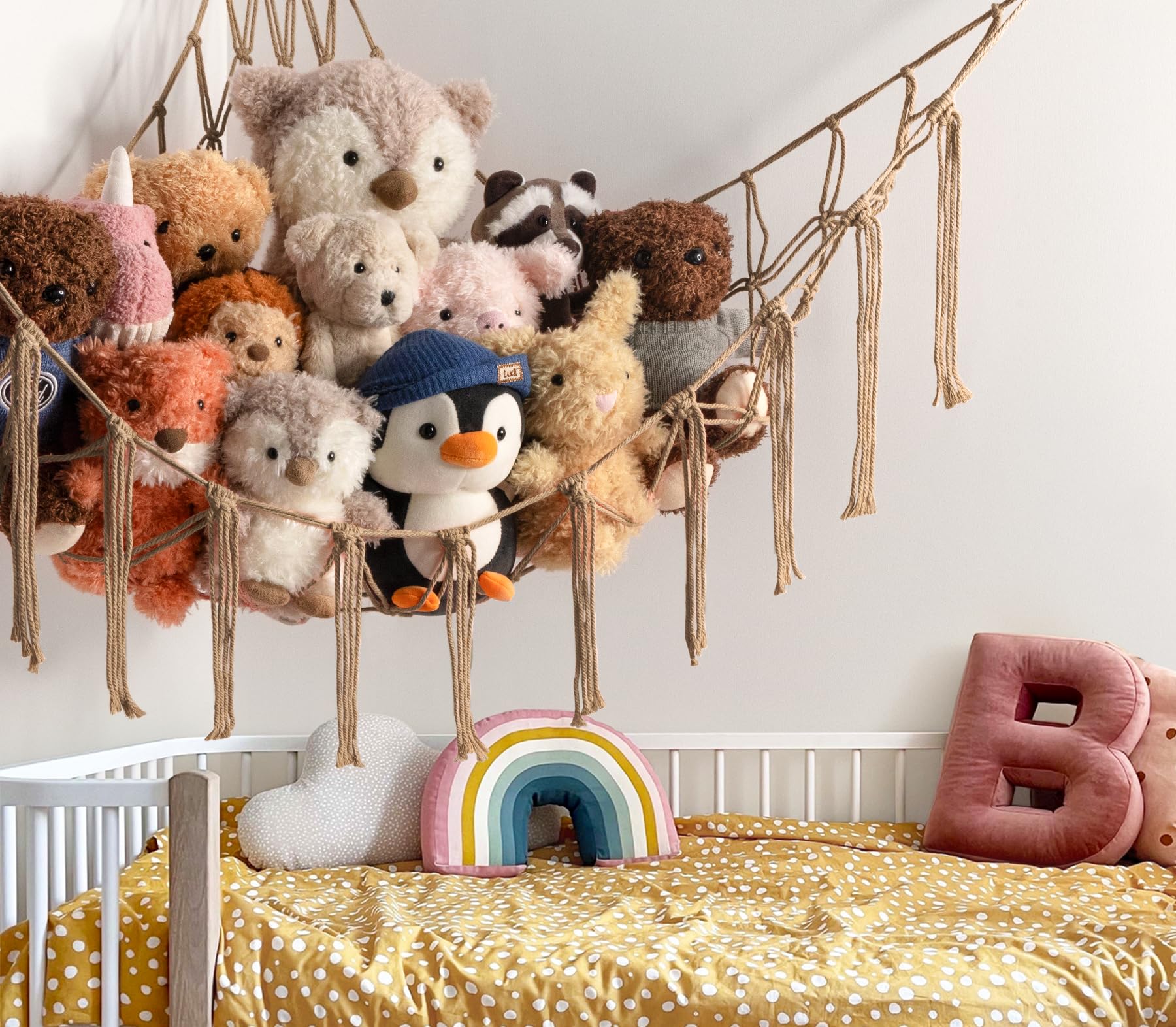 Mirolam stuffed-animal-hammock closeup cotton-material highlights soft, durable, eco-friendly fibers.
