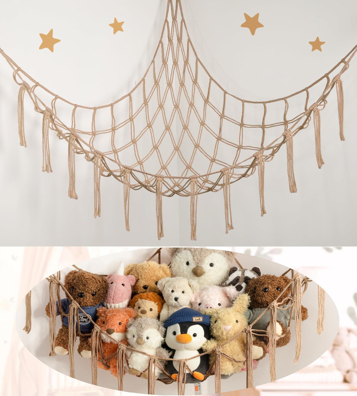 Mirolam stuffed-animal-hammock in kid room saves floor space and sparks playful organization.