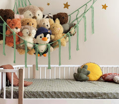 Mirolam stuffed animal hammock with macrame rope showcases craftsmanship for durability.