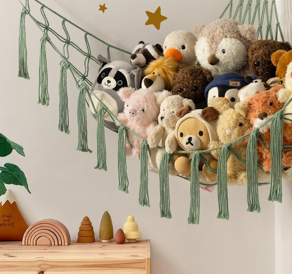 Mirolam stuffed animal hammock net corner storage keeps plush organized.