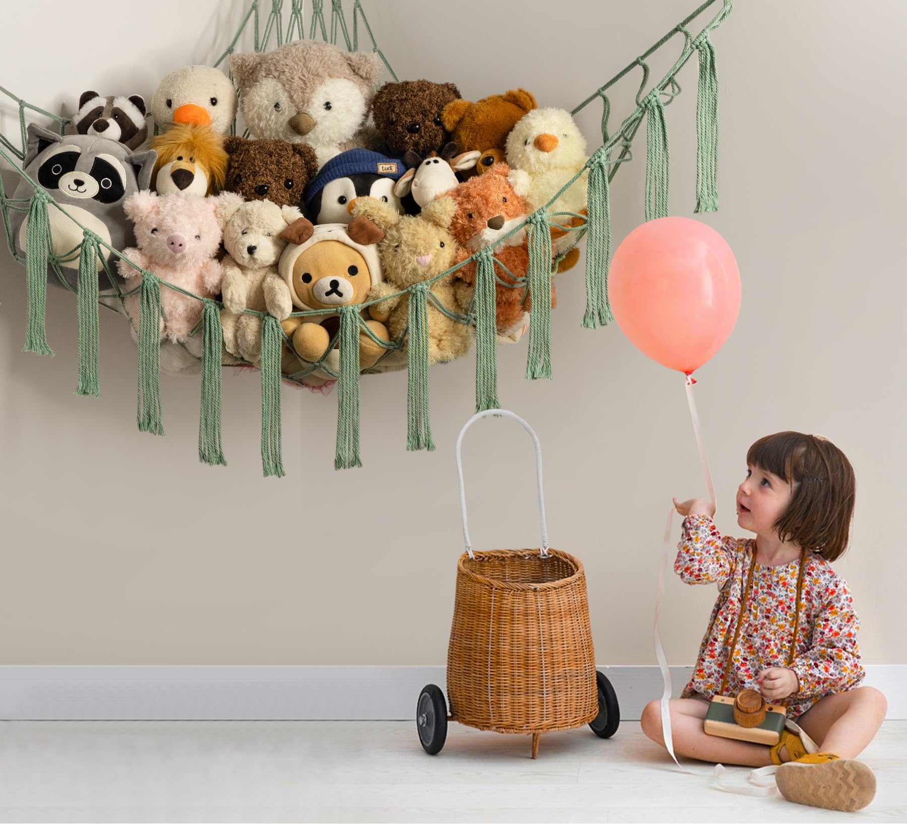 Mirolam stuffed animal hammock net cotton material feels soft and durable.