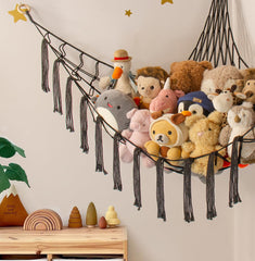 Mirolam stuffed animal hammock in corner demonstrates easy, neat organization.