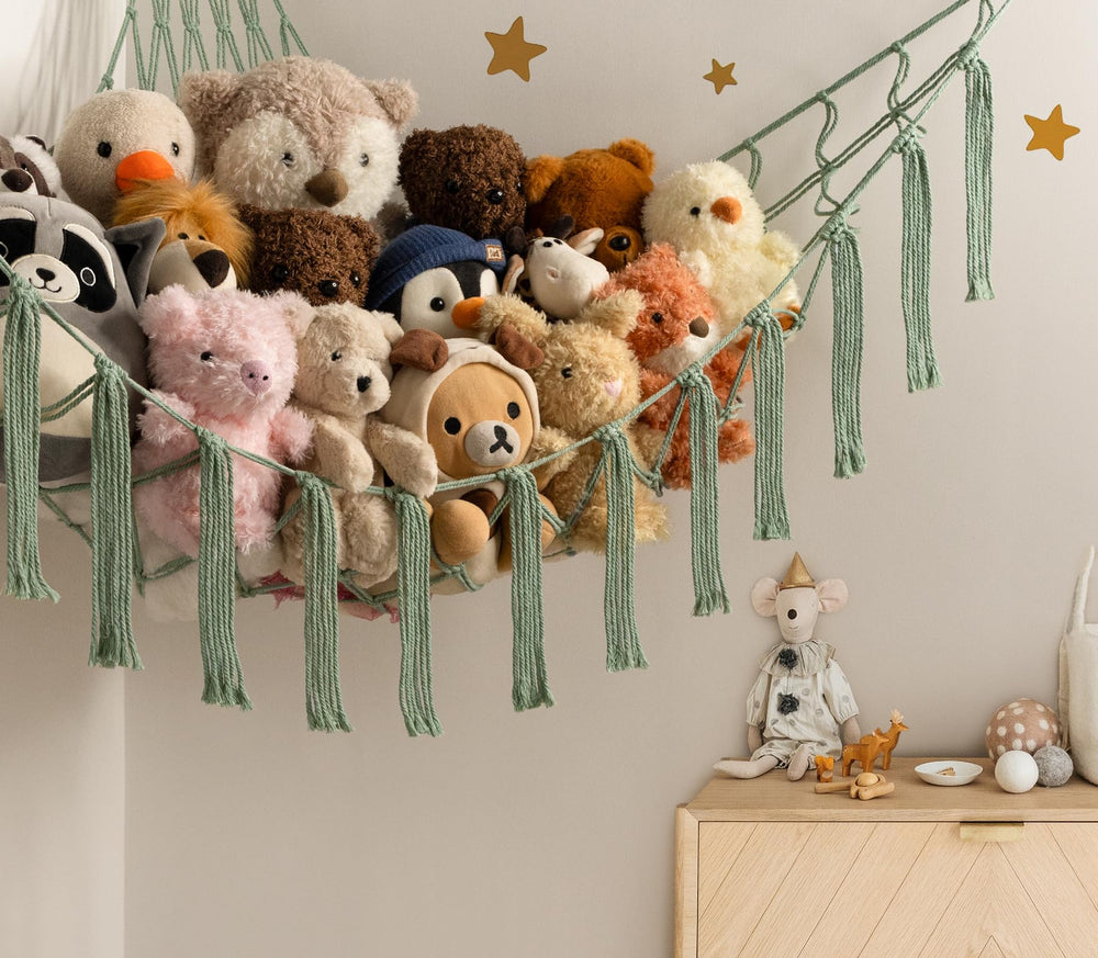 Mirolam stuffed animal hammock net living room display adds cute boho decor.
