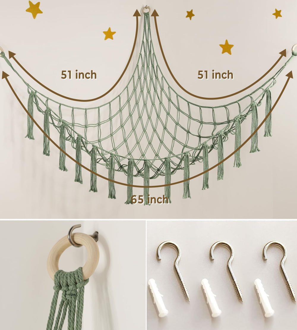 Mirolam stuffed animal hammock net nursery organizer improves playroom tidiness.