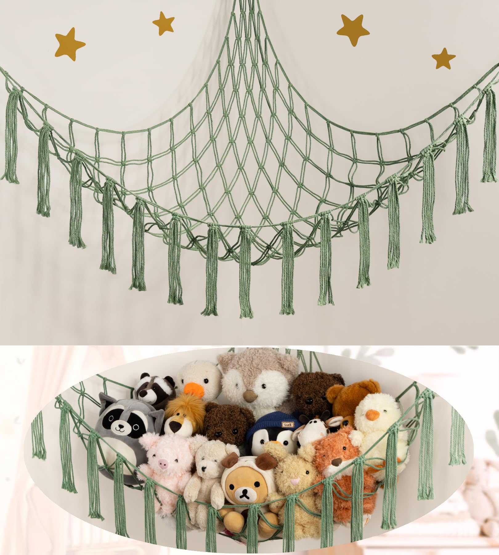 Mirolam stuffed animal hammock net wall mount shows sturdy installation for a clutter-free wall.