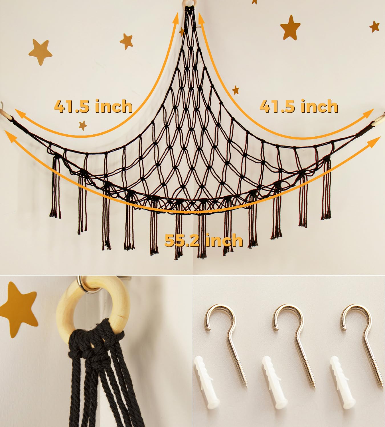 Mirolam stuffed animal hammock nursery decor adds boho charm and organization