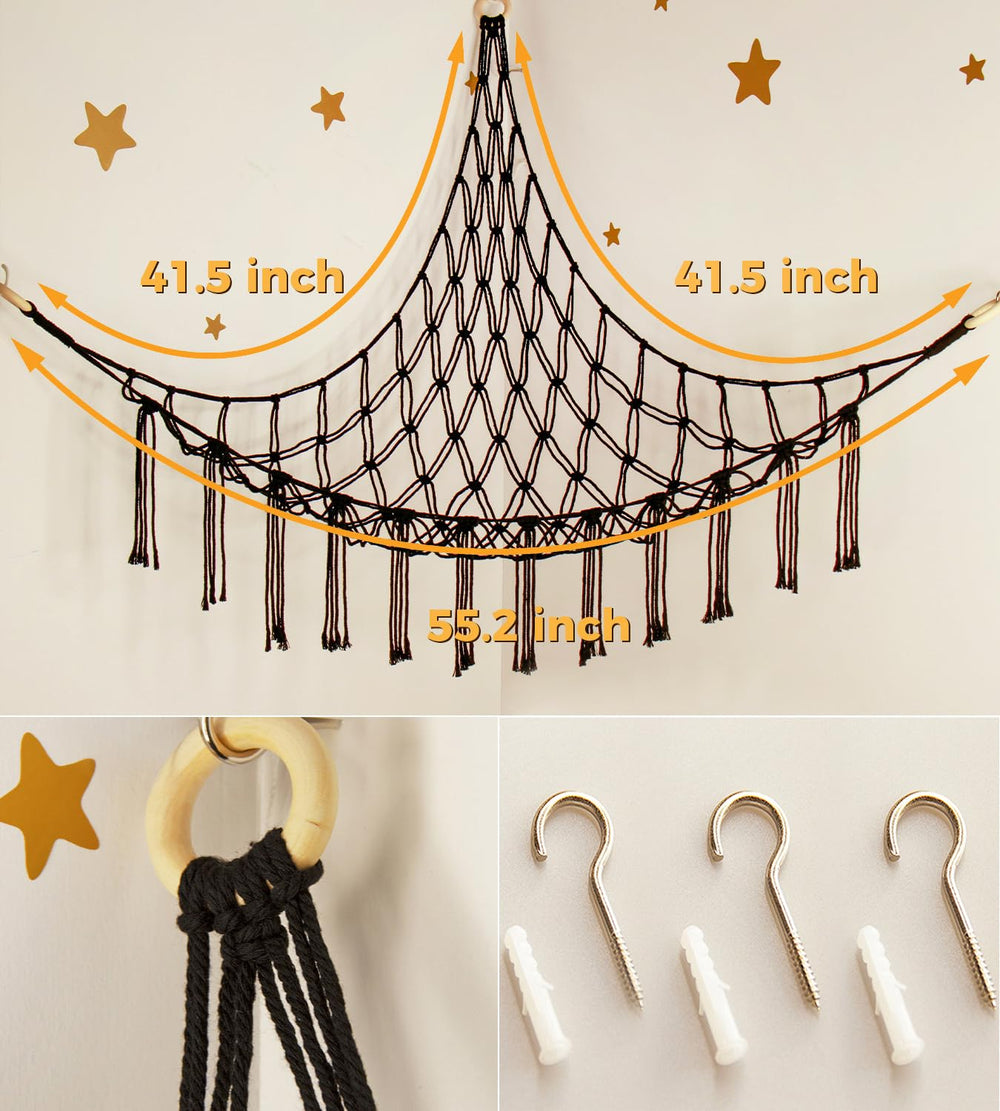 Mirolam stuffed animal hammock nursery decor adds boho charm and organization