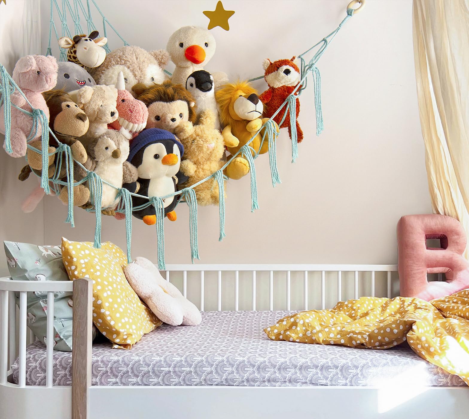 Mirolam stuffed animal hammock plush display keeps toys neat and reachable.