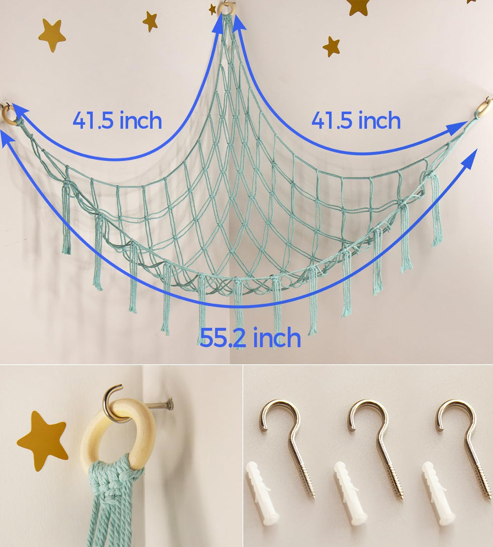 Mirolam stuffed animal hammock room organization idea enhances kid spaces.