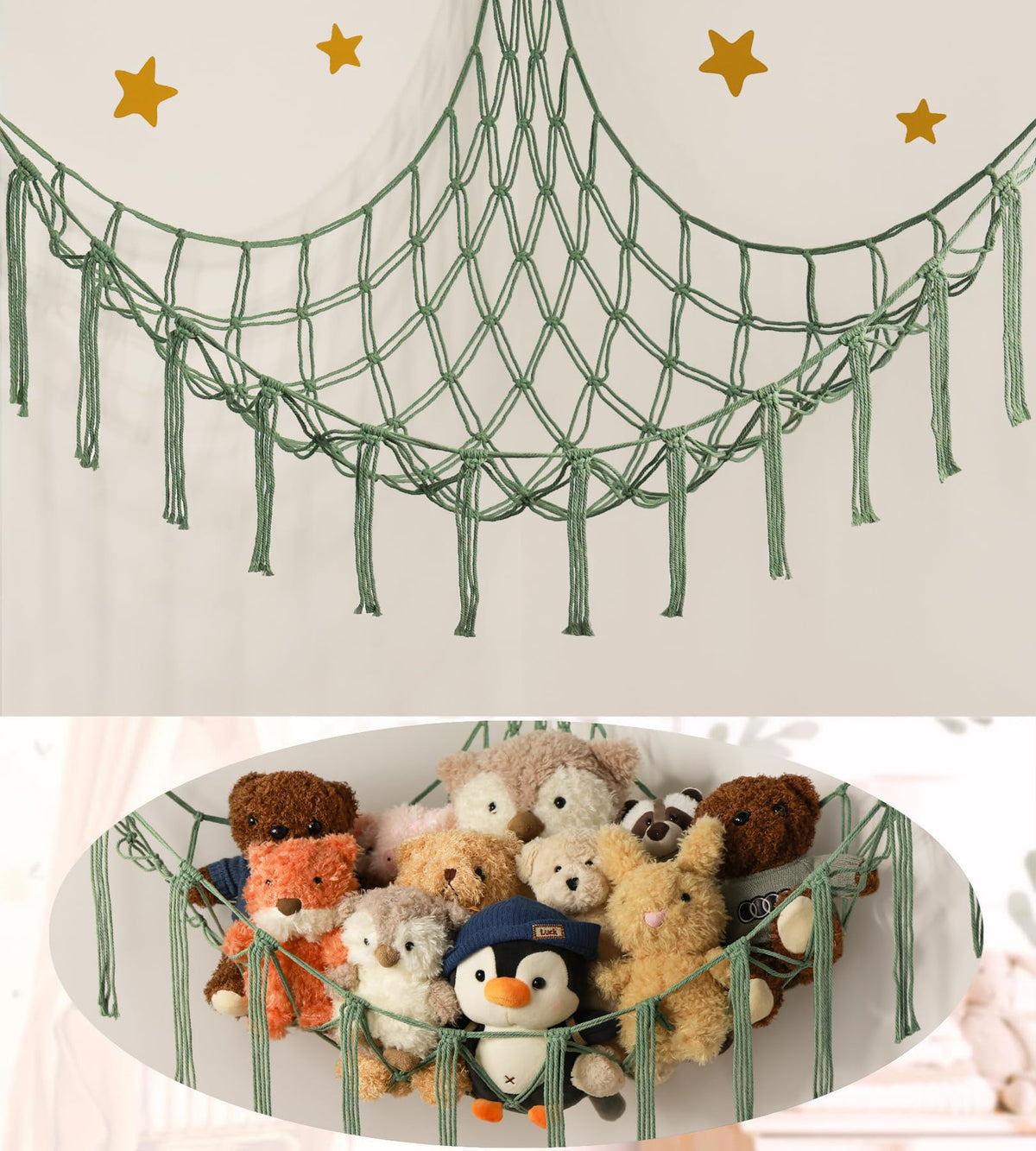mirolam stuffed animal hammock wall mount demonstrates space-saving storage in a child’s room
