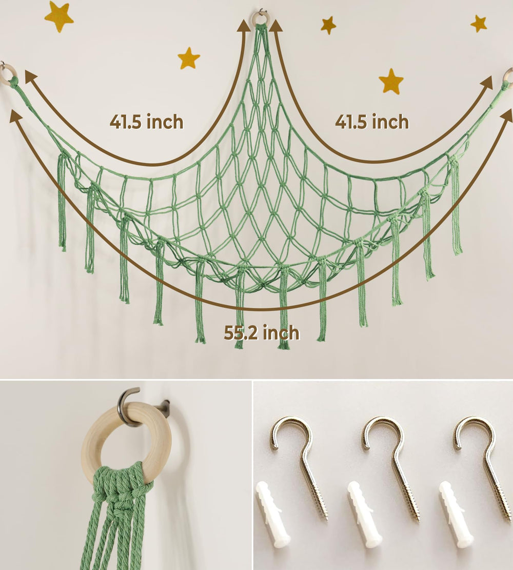 Mirolam stuffed animal hammock with FSC wood anchors ensures sturdy mounting.