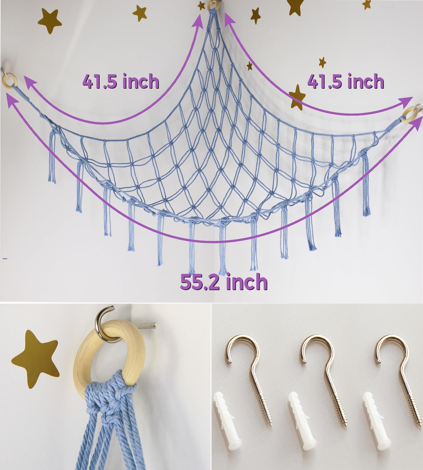 Mirolam blue hammock styled as decor in a playroom with plushies