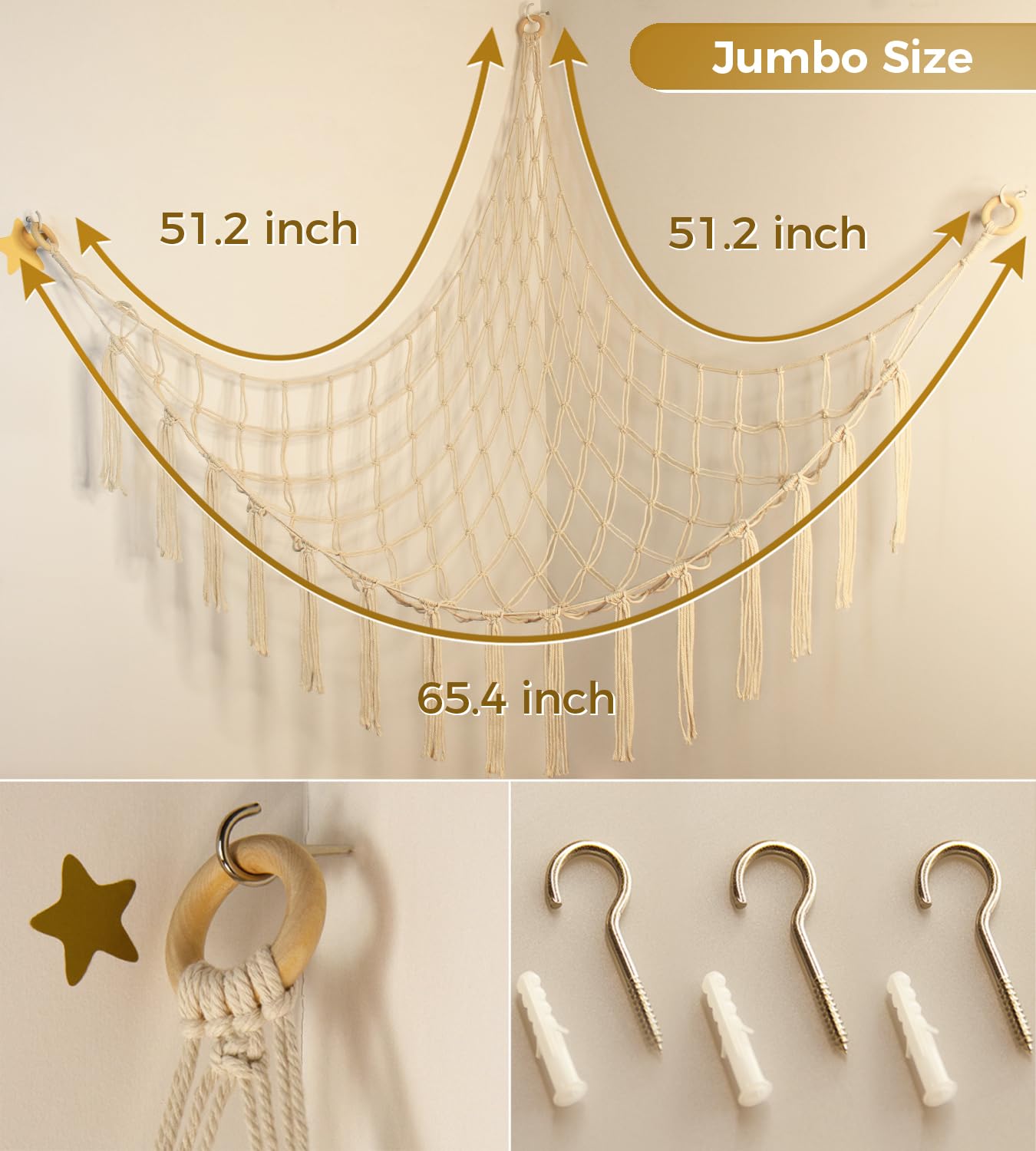 Mirolam boho-decor hammock net adds charm while storing plushies