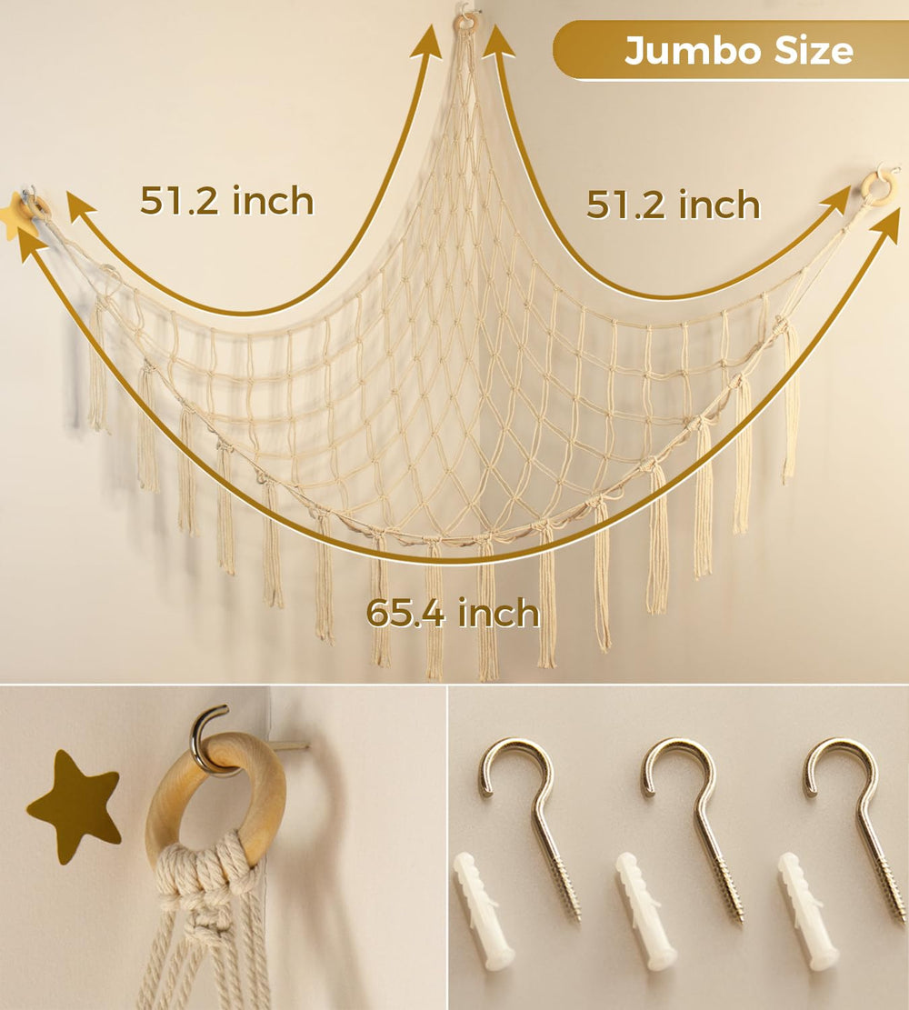 Mirolam boho-decor hammock net adds charm while storing plushies