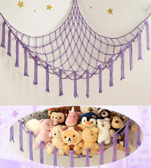 Mirolam stuffed animal storage hammock hanging in nursery corner for clutter-free play space.