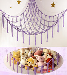 Mirolam stuffed animal storage hammock wide shot shows space-saving organization for plush toys