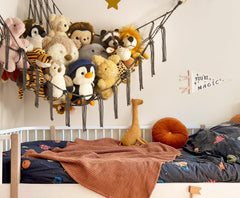 Mirolam toy hammock display shows off plushies while saving floor space in bedrooms.