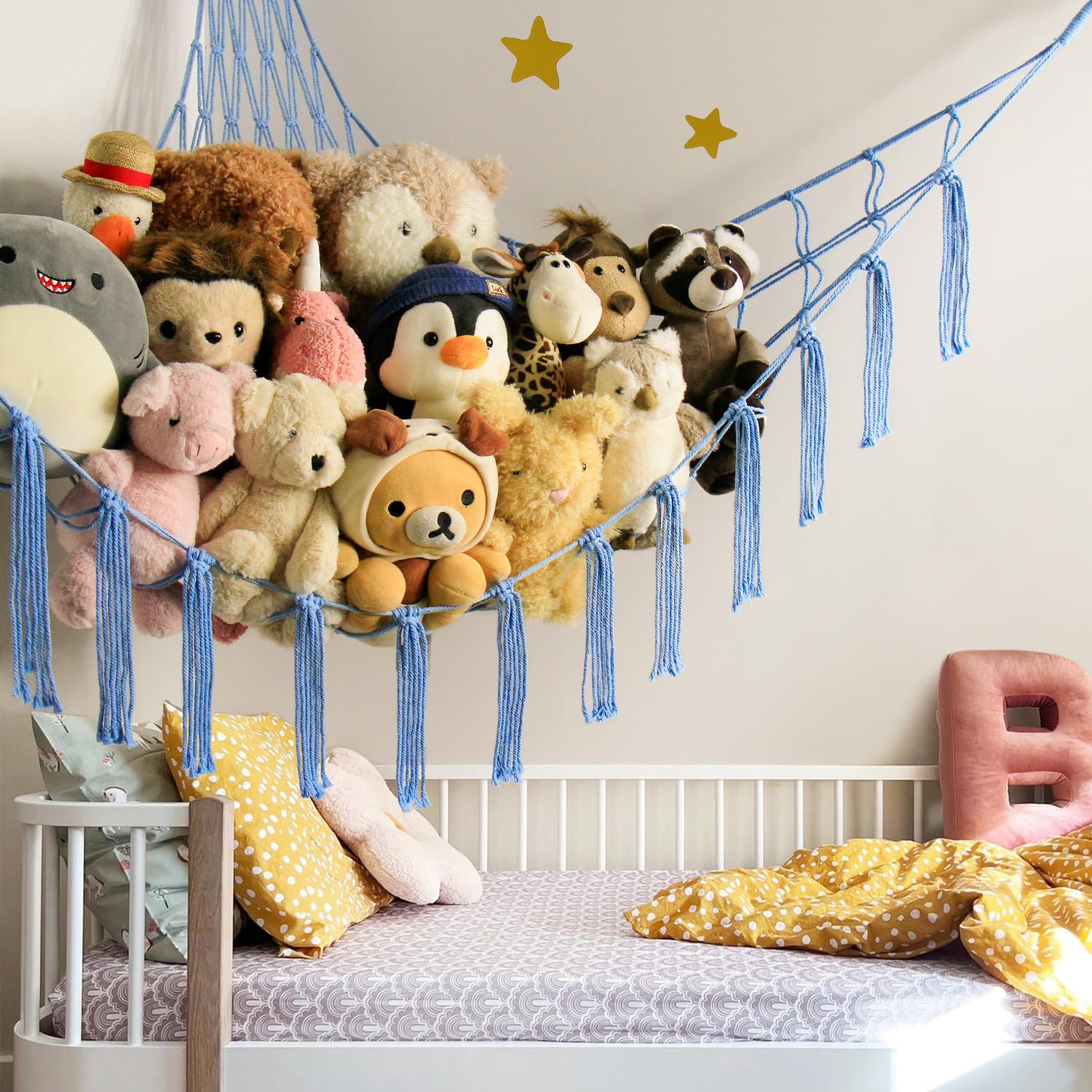 Mirolam toy-hammock-net-wall-mount saves floor space and promotes playful room decor.