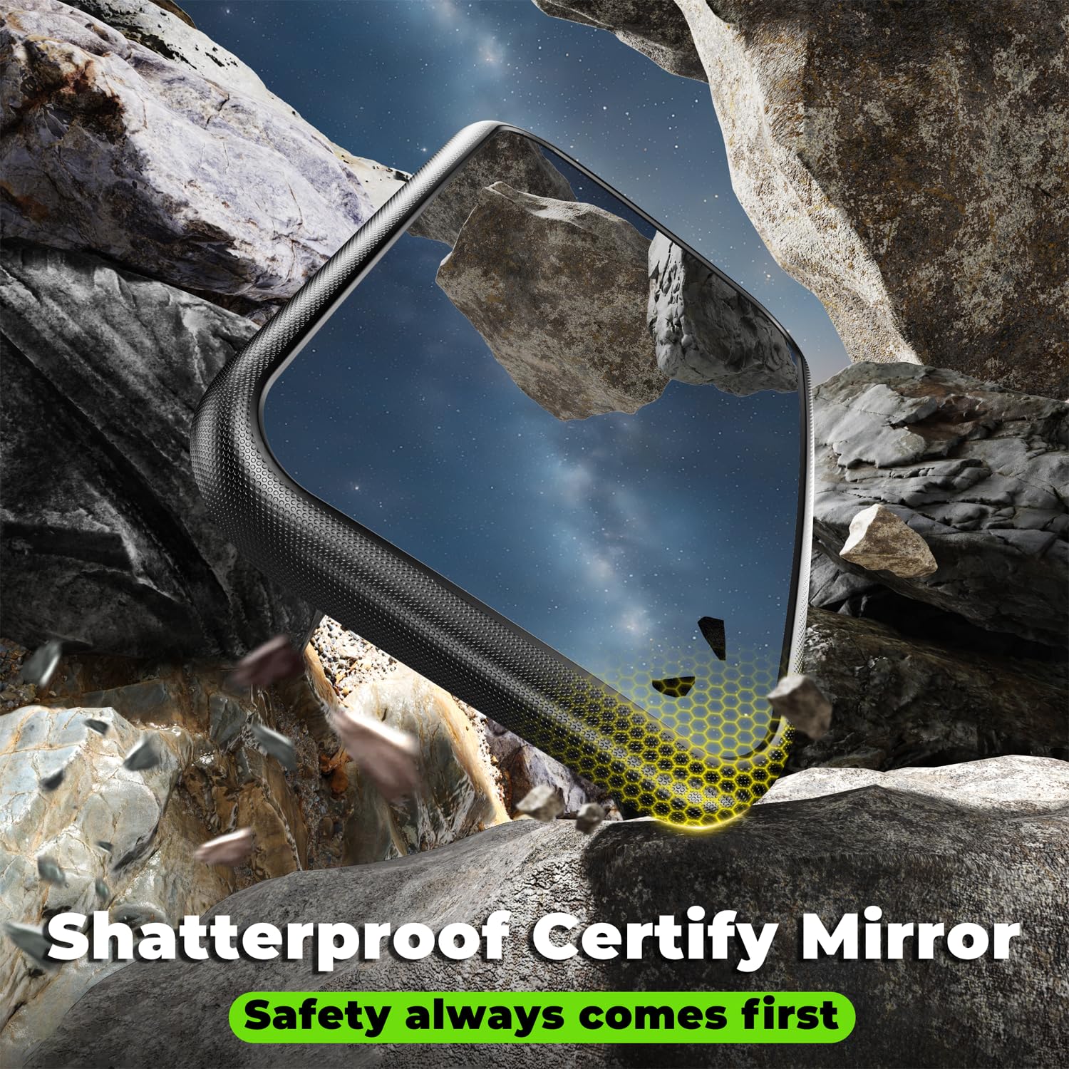 Mirrorsafe 4in slide mechanism lets you fine-tune position on the track.