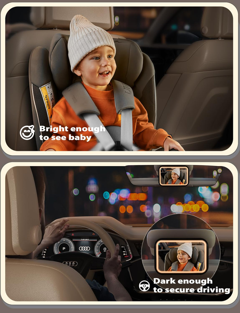 Mirrorsafe rear-facing mirror showcases shatterproof glass and safe materials