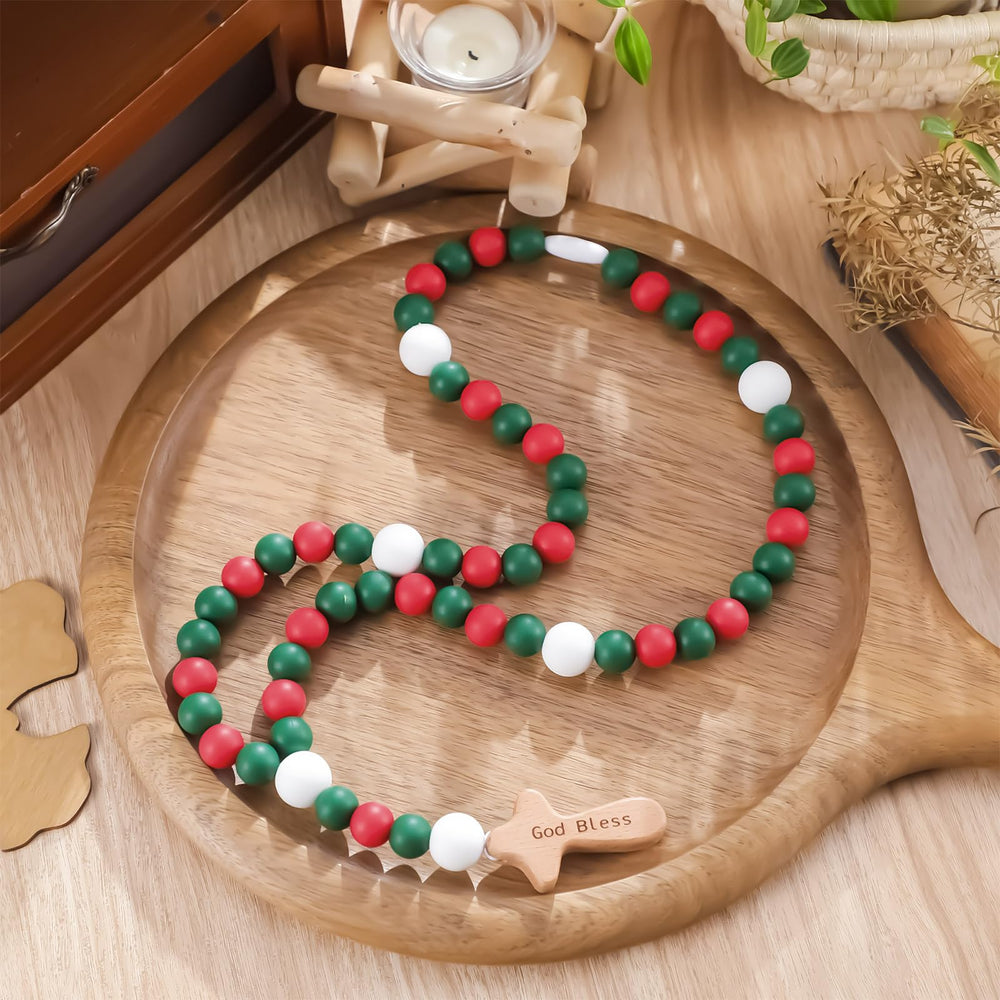 Misdary Baby Rosary color accents red white add visual appeal for celebrations.