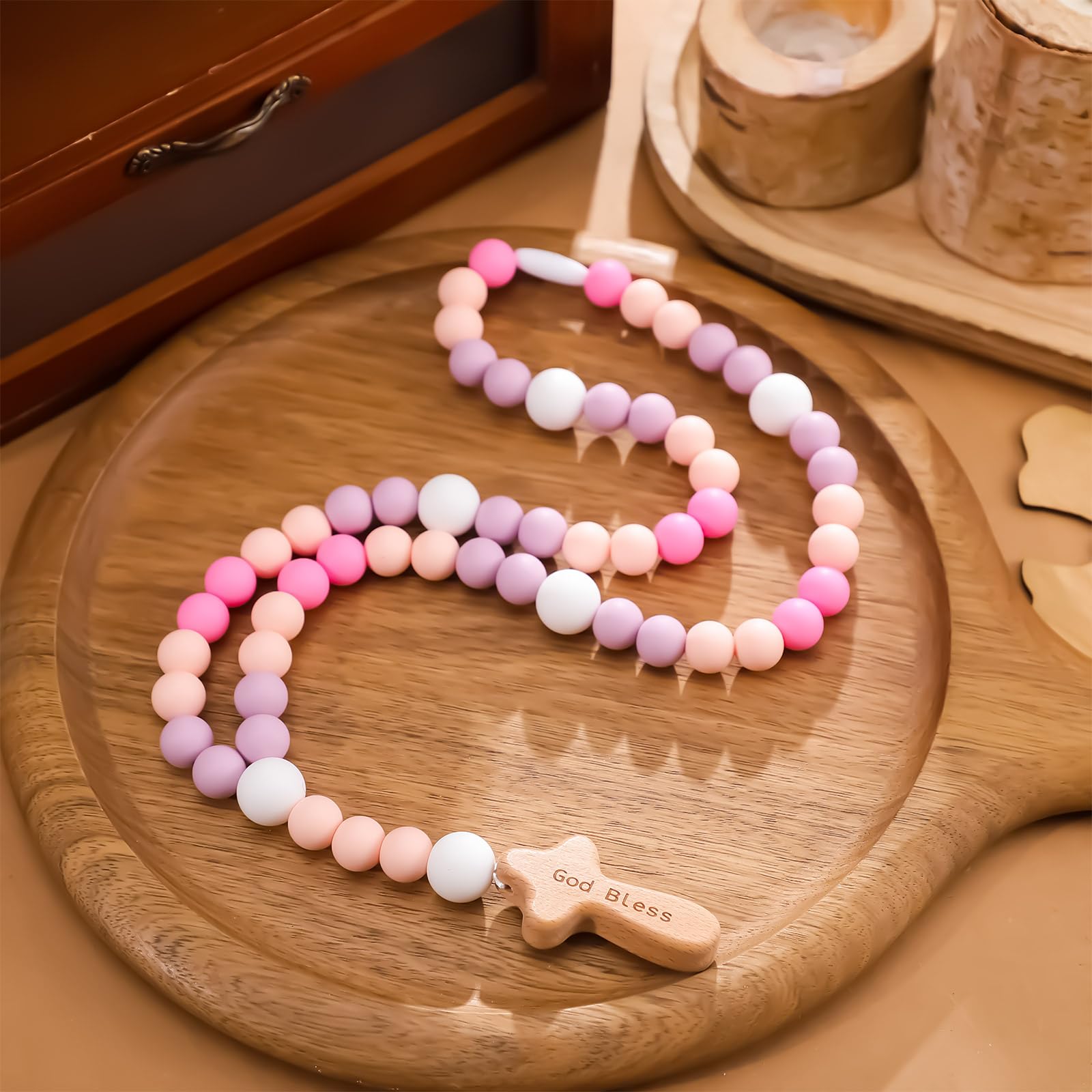 Misdary baby rosary color palette in pastel tones ideal for baptism celebrations