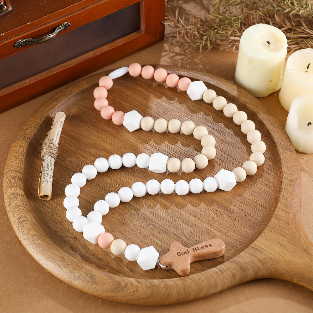 Misdary baby rosary silicone beads with cross, soft and safe for little hands