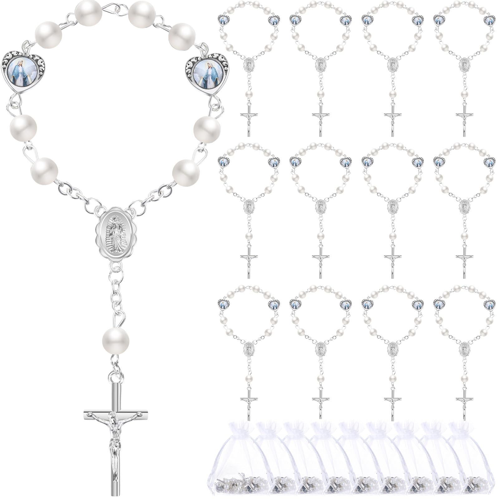 Misdary baptism rosary 30-pack in organza bags for guests' meaningful remembrance
